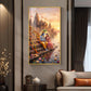 Radha Krishna On Ghat Glass Finish Vertical Wall Art