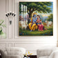 Radha Krishna With Cow Glass Finish Square Wall Art