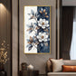 White & Blue Magnolias Flowers Glass Finish Vertical Wall Art