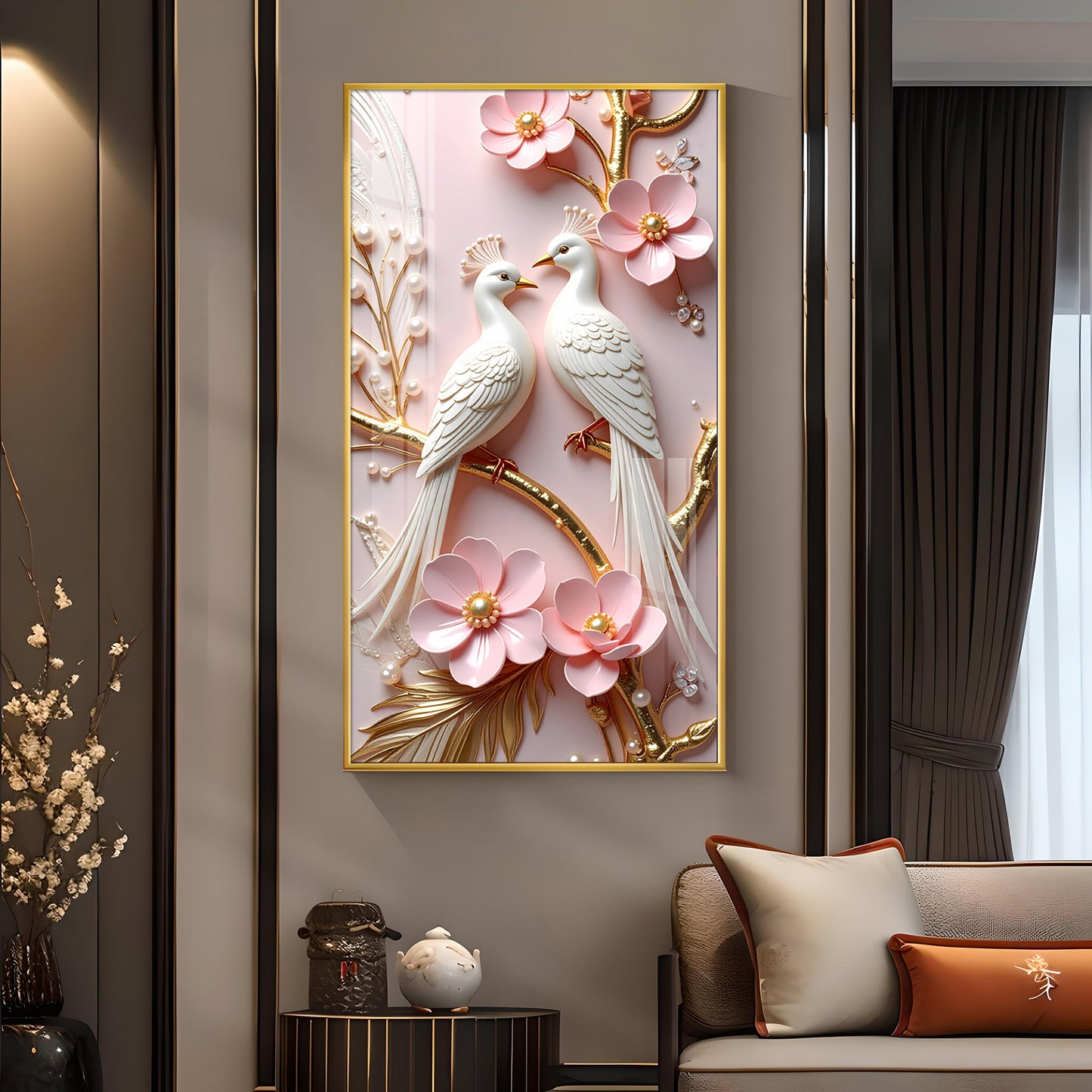 Pink Paradise Pair Glass Finish Vertical Wall Art