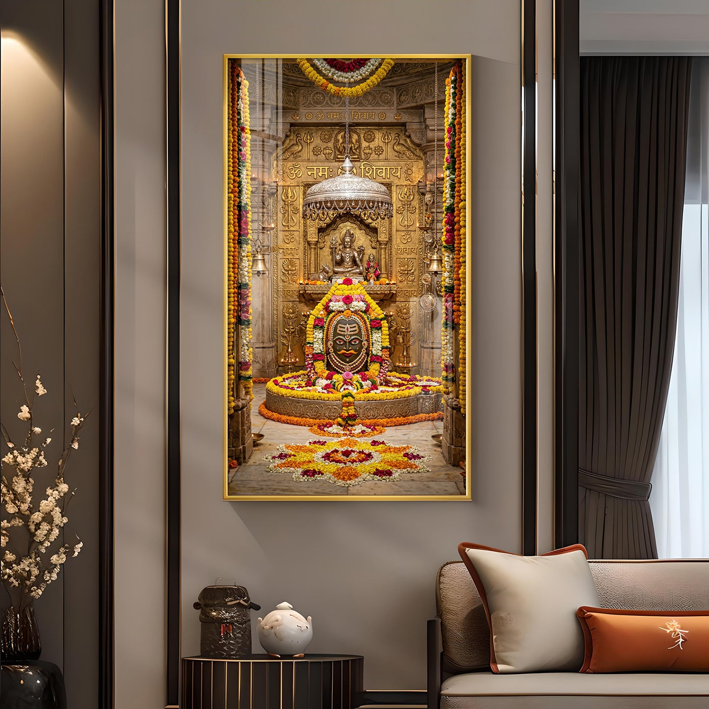 Mahakaleshwar Jyotirlinga Glass Finish Vertical Wall Art
