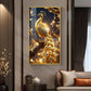 Celestial Golden Peacock Glass Finish Vertical Wall Art