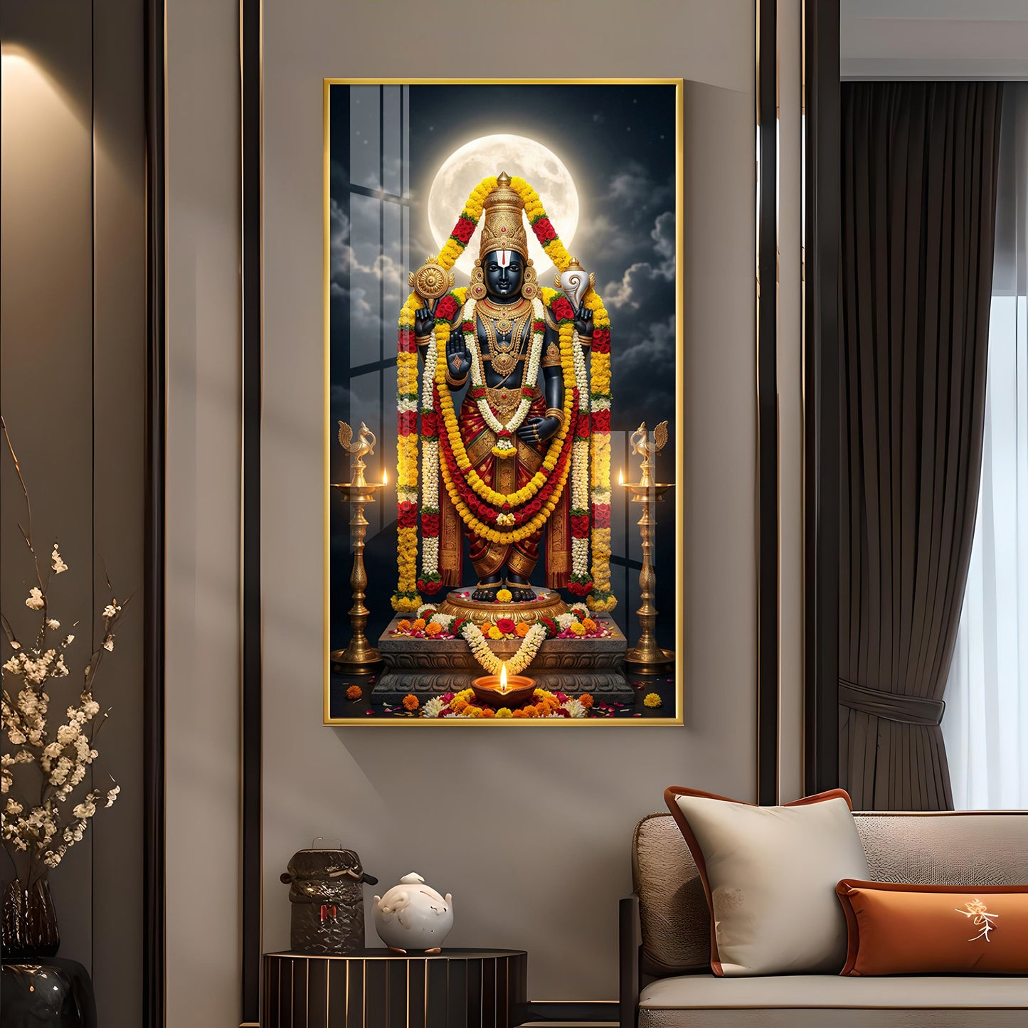 Lord Venkateswara Glass Finish Vertical Wall Art
