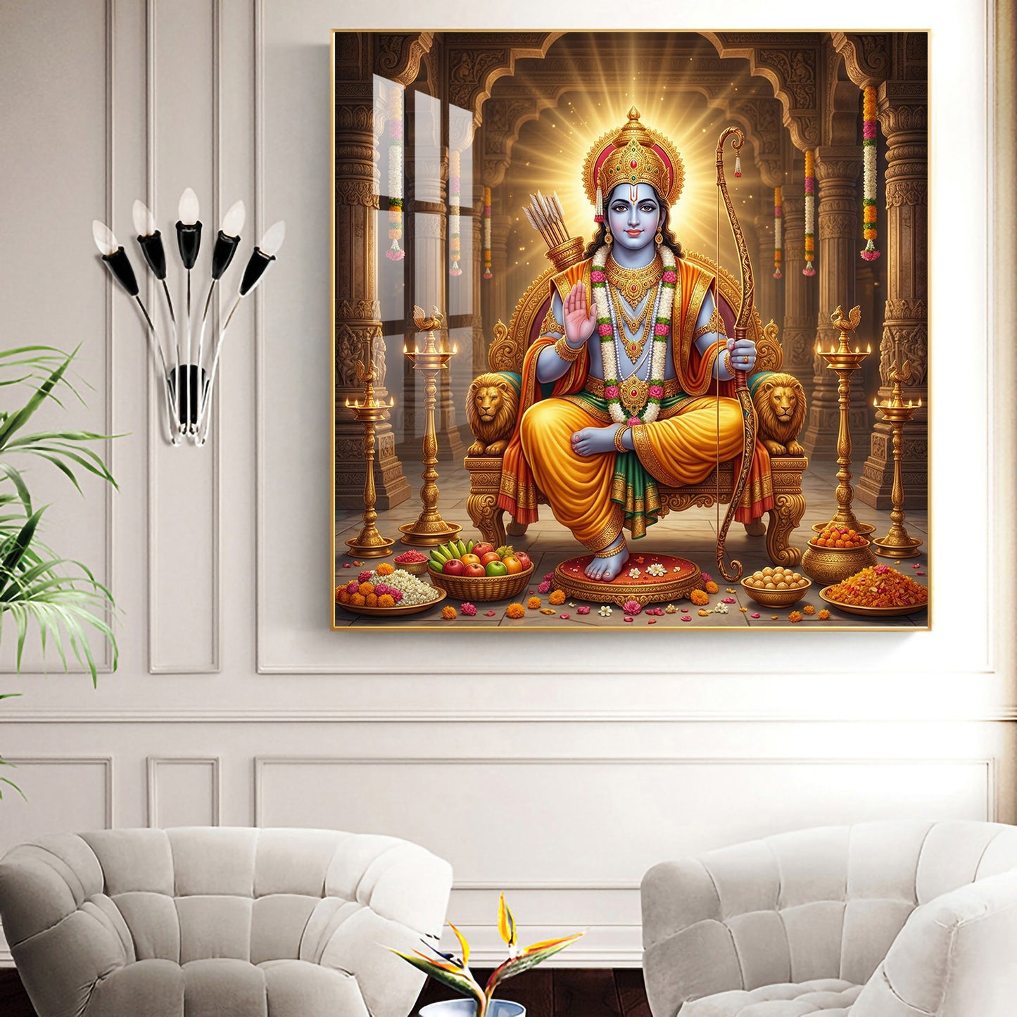 Lord Shri Ram Glass Finish Square Wall Art