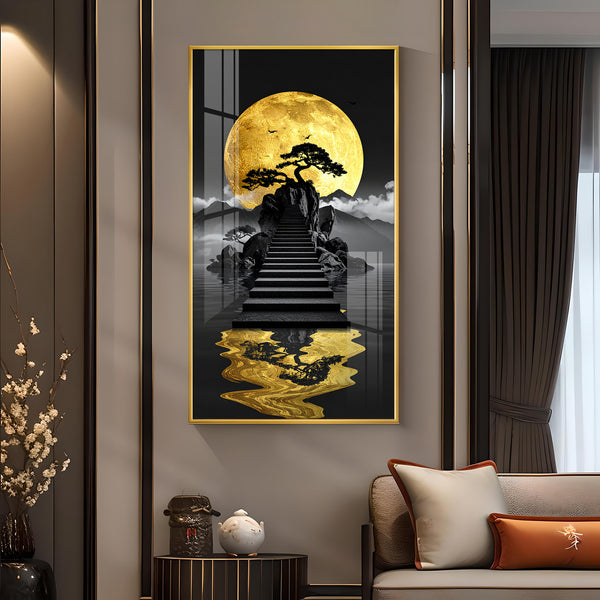 Stairway To The Moon Glass Finish Vertical Wall Art