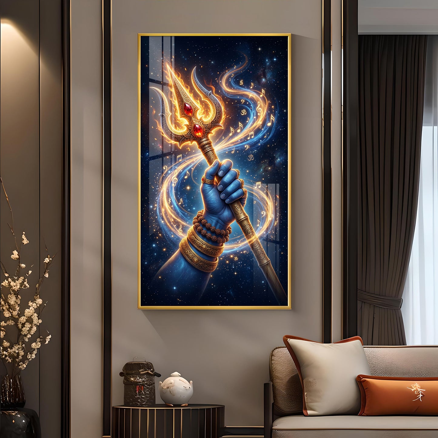 Lord Shiv Ji Trishul Glass Finish Vertical Wall Art