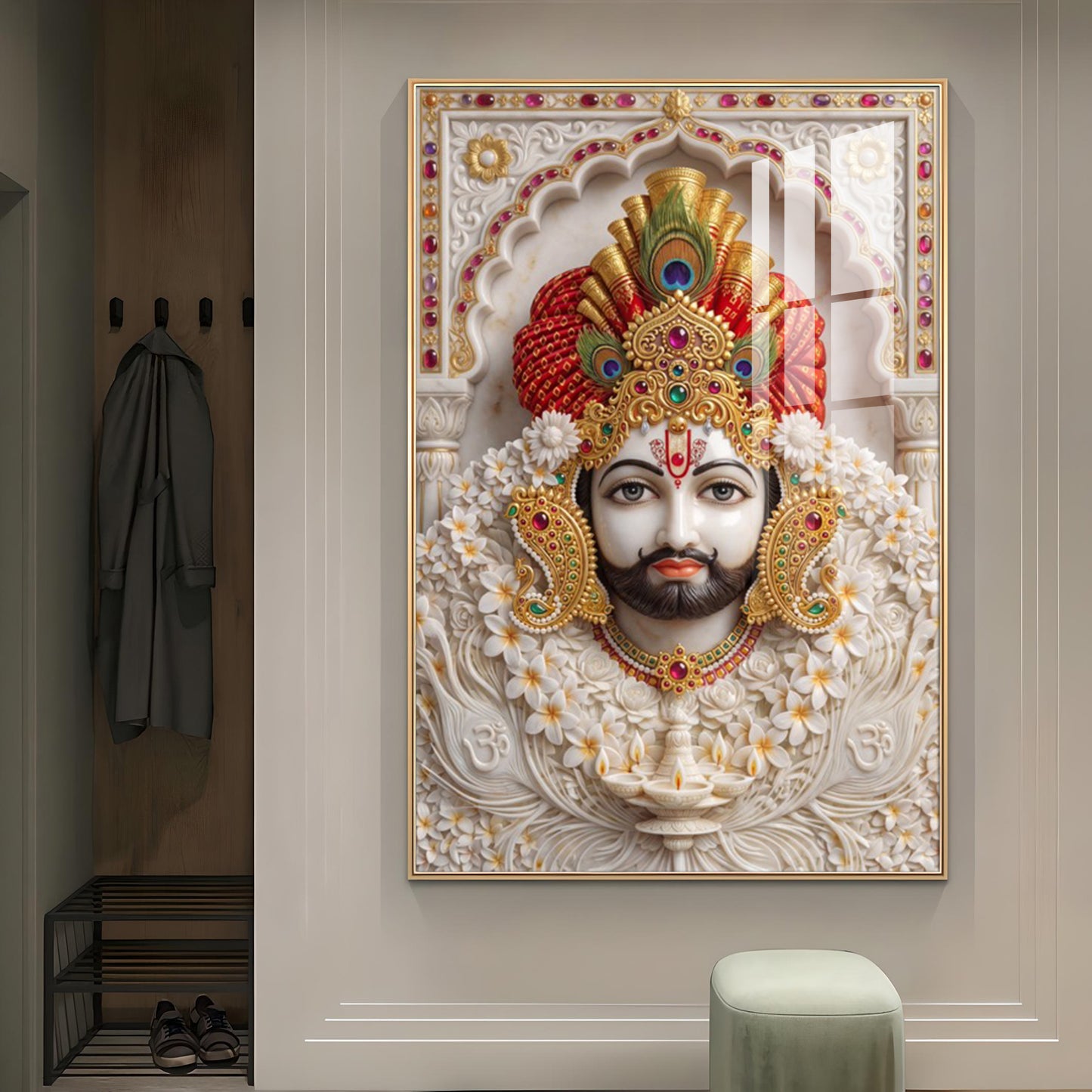 Khatu Shyam Ji Glass Finish Vertical Wall Art