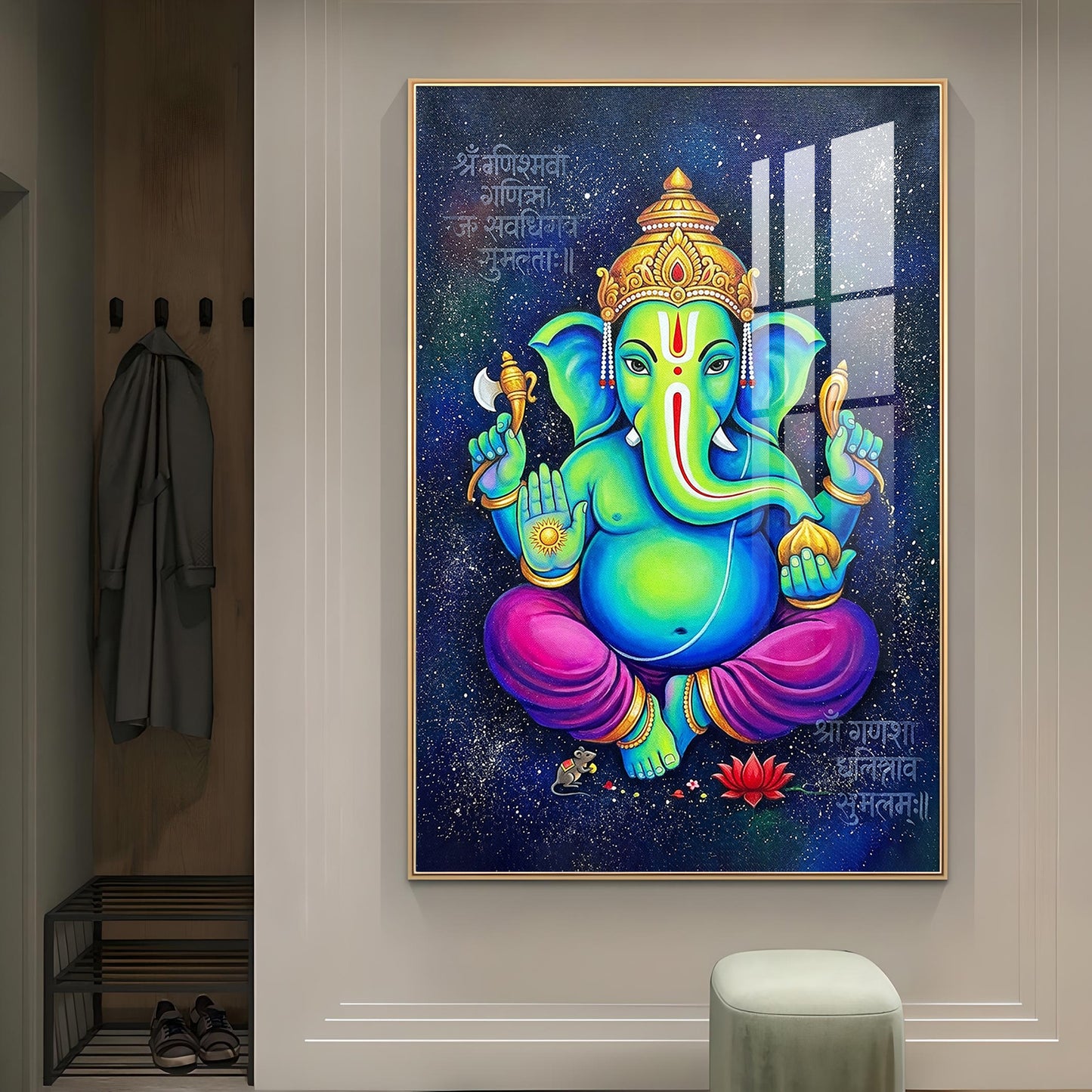 Lord Vinayak Glass Finish Vertical Wall Art