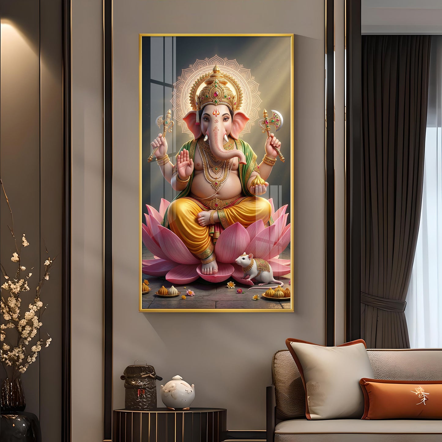 Lord Ganesh Ji Glass Finish Vertical Wall Art