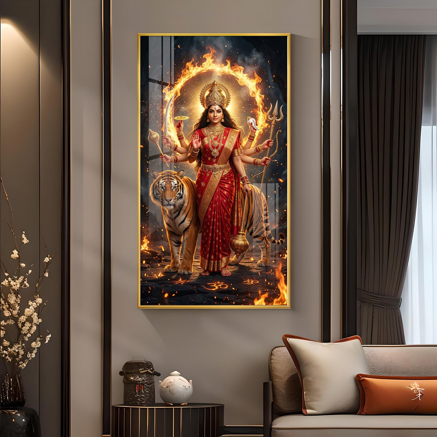 Divine Maa Durga Glass Finish Vertical Wall Art