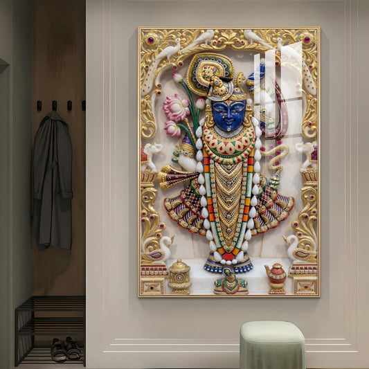 Shrinathji Maharaj Glass Finish Vertical Wall Art