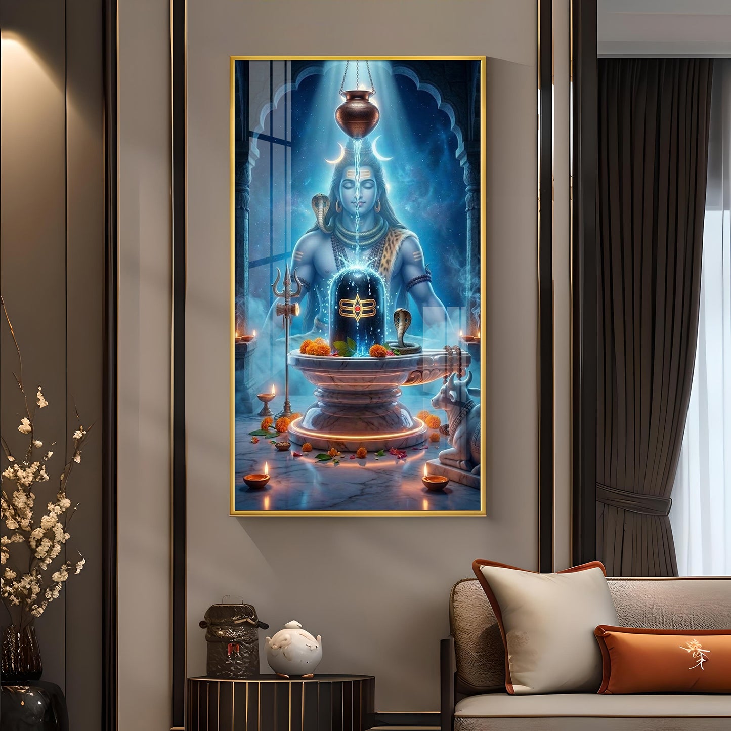 Lord Shiv Bhagwan Glass Finish Vertical Wall Art