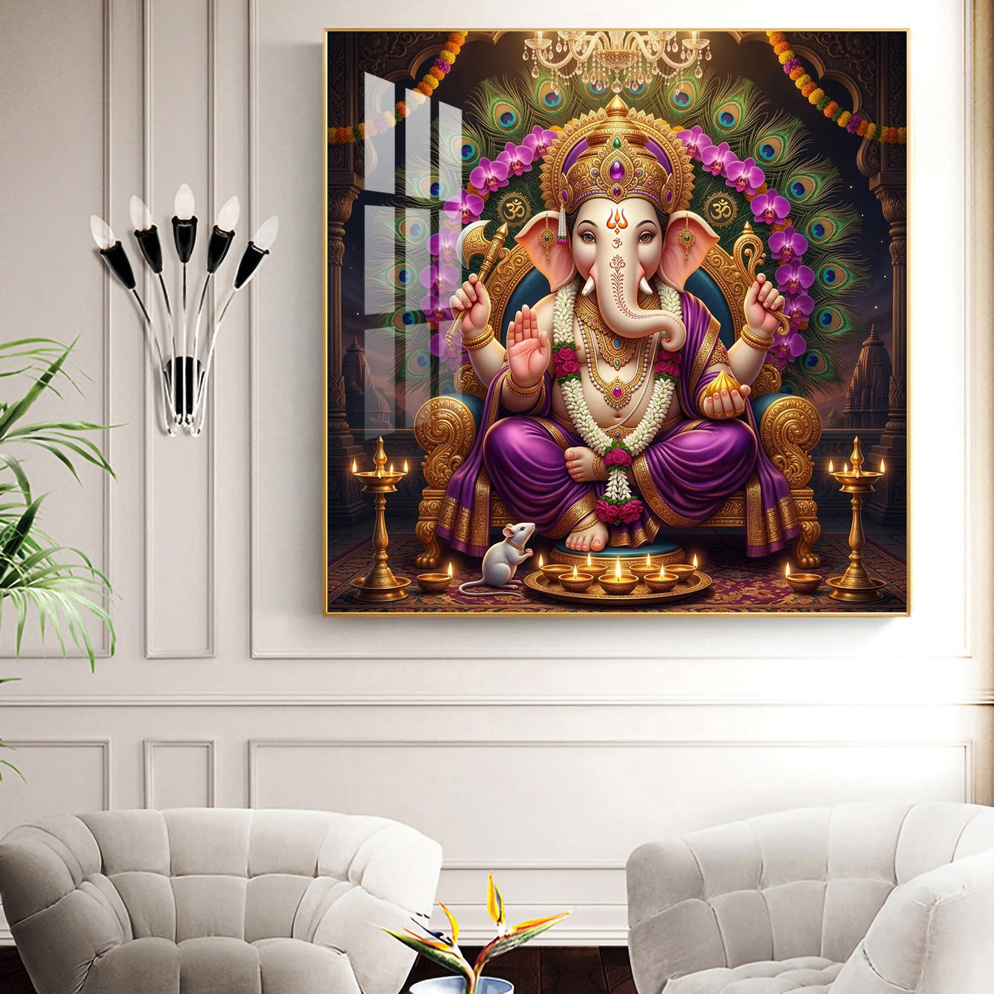 Shree Ganesha ji Glass Finish Square Wall Art