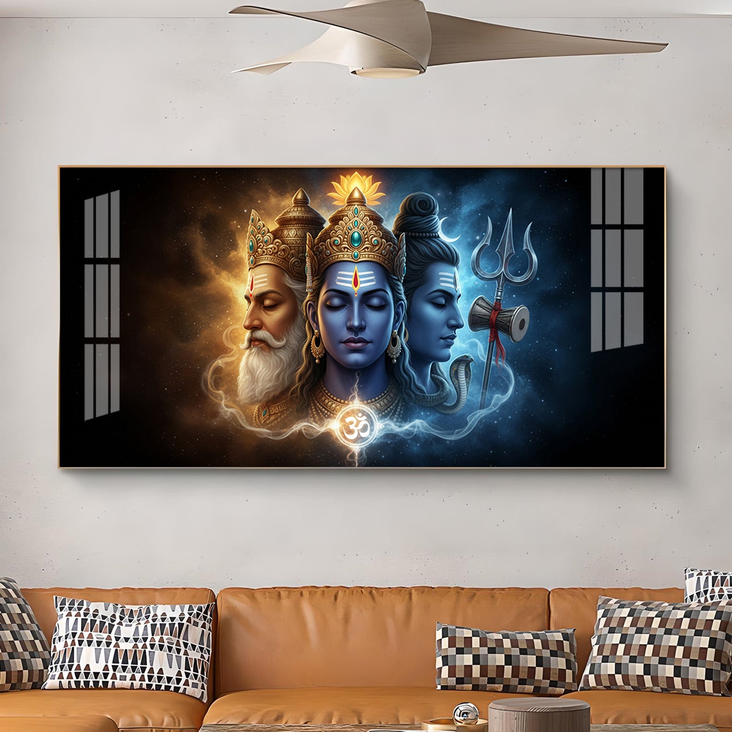Trimurti Brahma, Vishnu, & Shiva Glass Finish Horizontal Wall Art