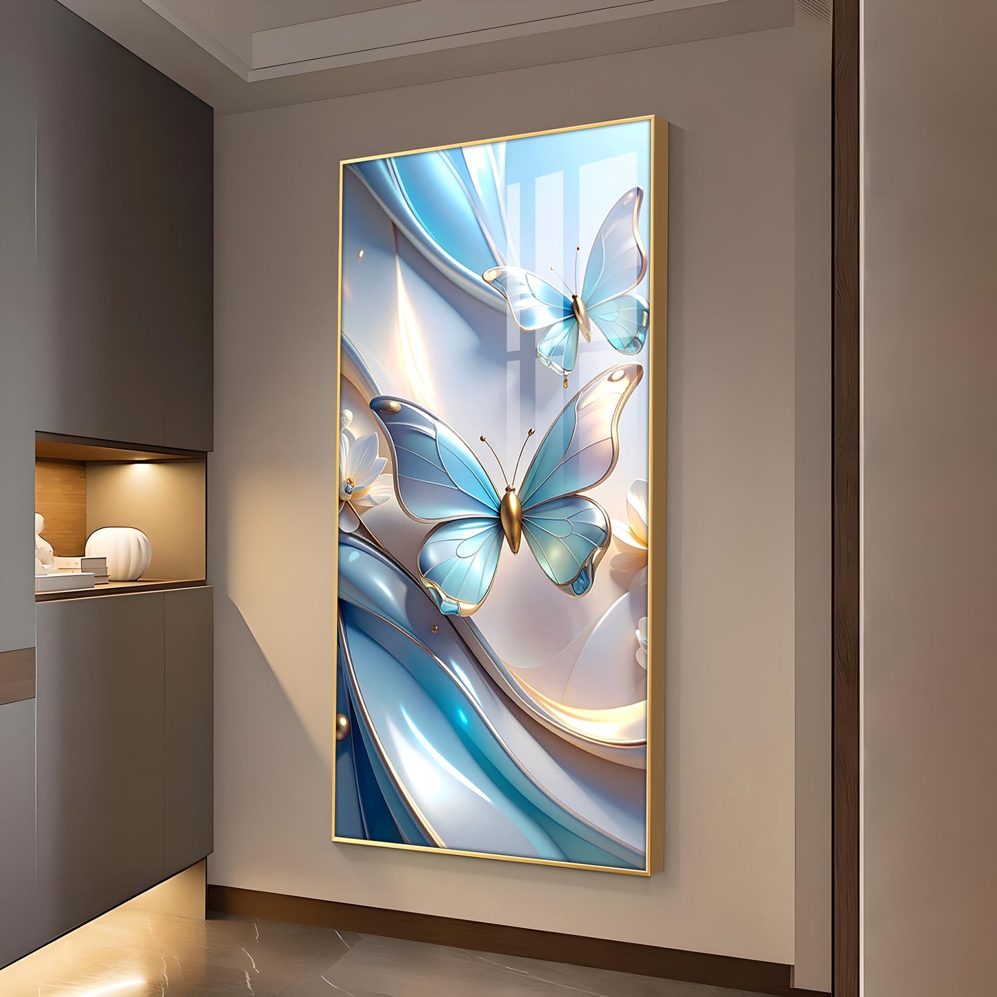 Butterfly Bliss Bouquet Glass Finish Vertical Wall Art