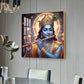 Spiritual Krishna With Flute Glass Finish Square Wall Art