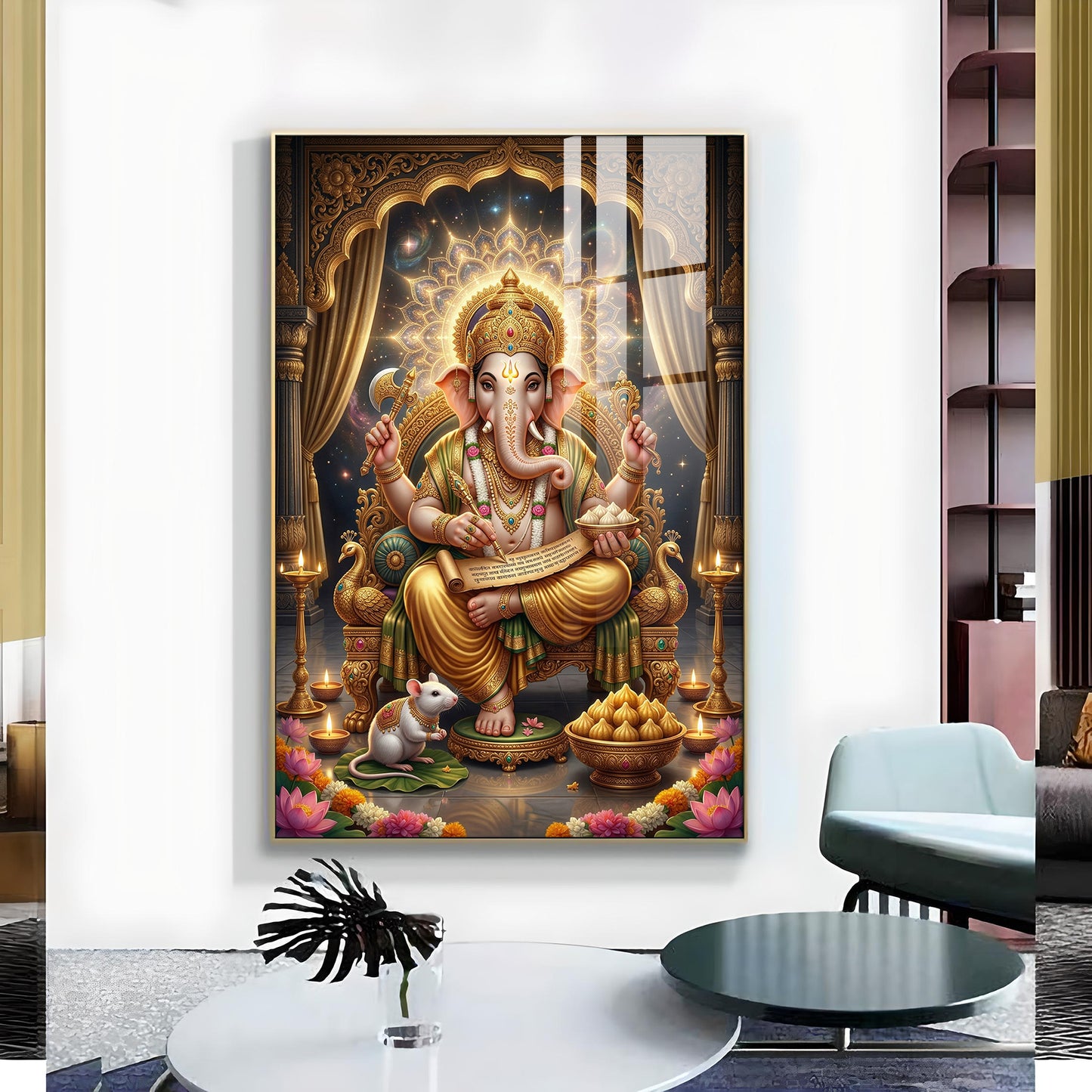 Jai Ganapathi Deva Glass Finish Vertical Wall Art