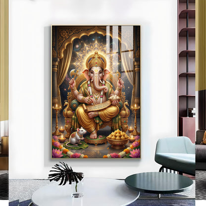 Jai Ganapathi Deva Glass Finish Vertical Wall Art