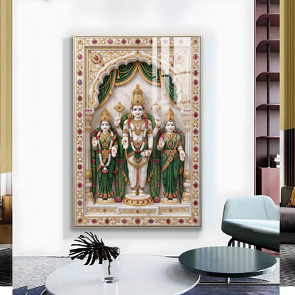 Lord Murugan with Valli and Devasena Glass Finish Vertical Wall Art