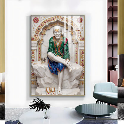 Lord Sai Baba Glass Finish Vertical Wall Art