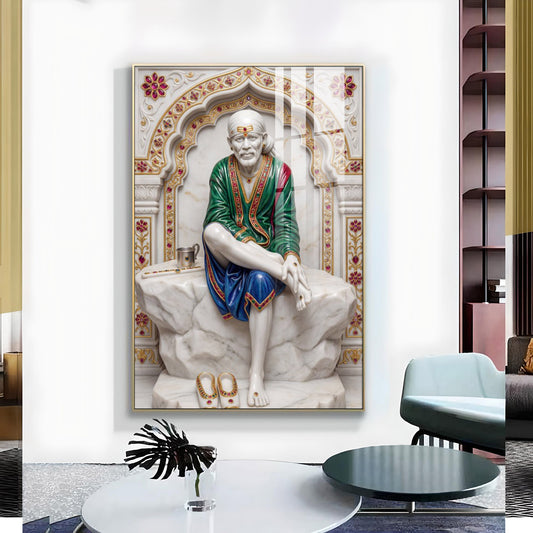 Lord Sai Baba Glass Finish Vertical Wall Art