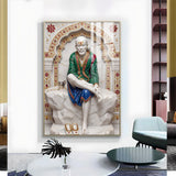 Lord Sai Baba Glass Finish Vertical Wall Art