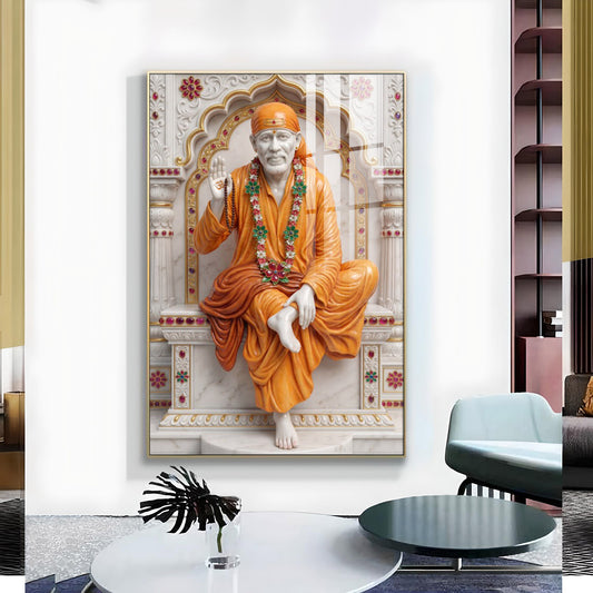 Divine Sai Baba Glass Finish Vertical Wall Art
