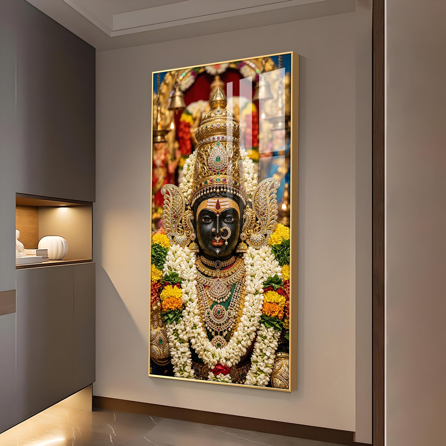 Goddess Chowdeshwari Amman Glass Finish Vertical Wall Art