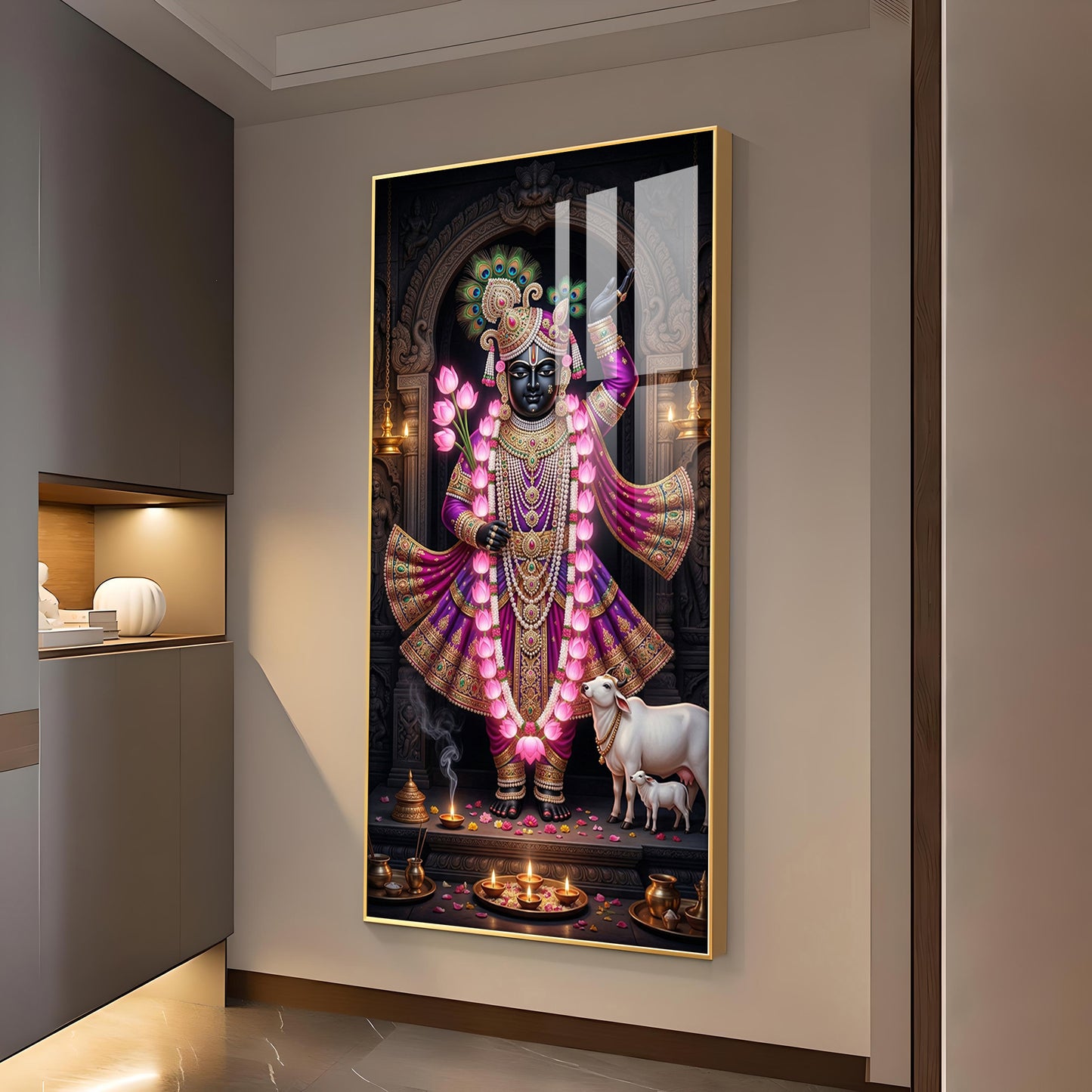 Lord Shrinath Ji Glass Finish Vertical Wall Art