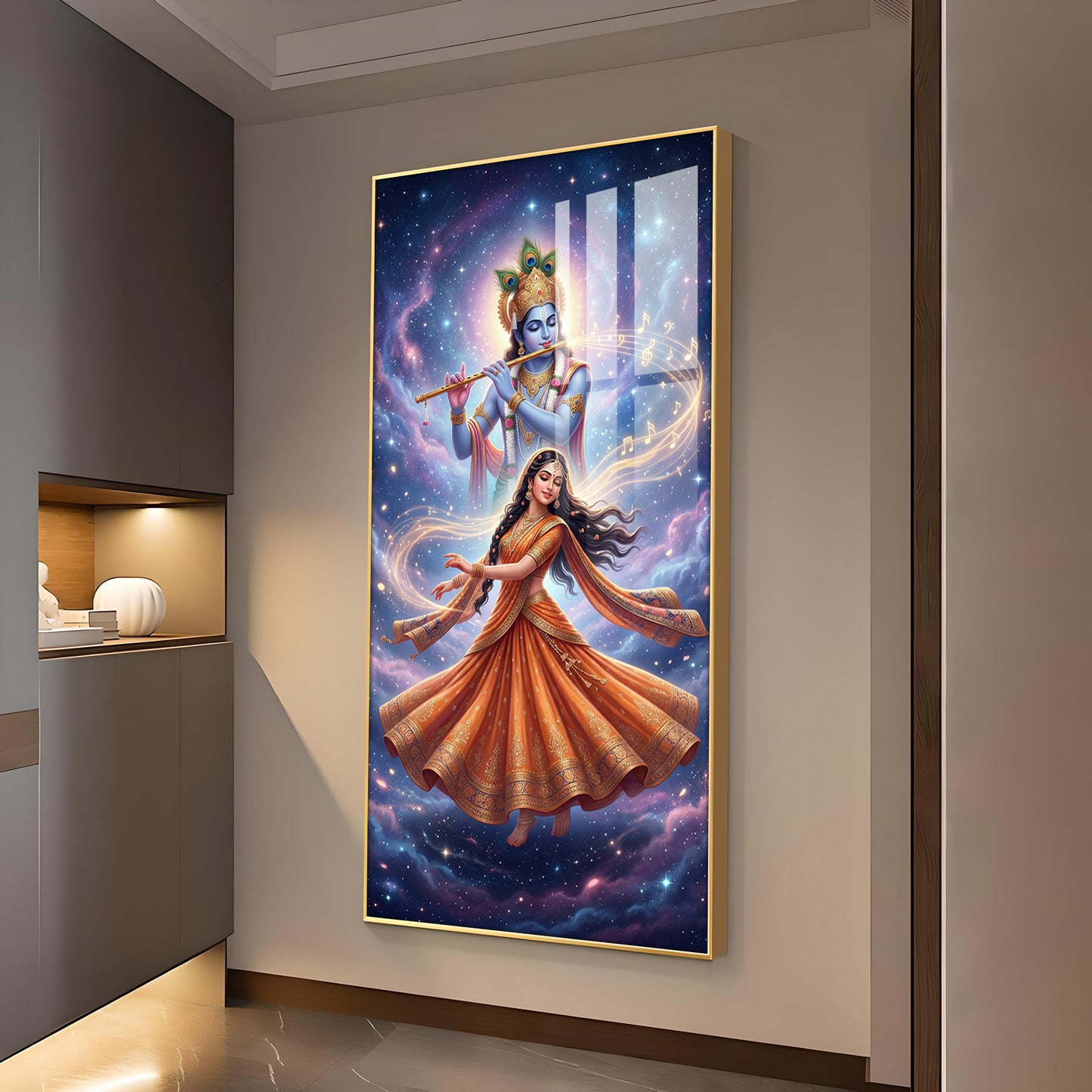Meera Bai With Krishna Ji Glass Finish Vertical Wall Art