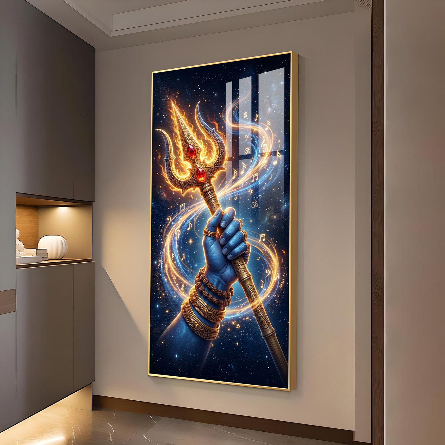 Lord Shiv Ji Trishul Glass Finish Vertical Wall Art