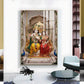 Hindu Deities Radha & Krishna Sitting Together Glass Finish Vertical Wall Art