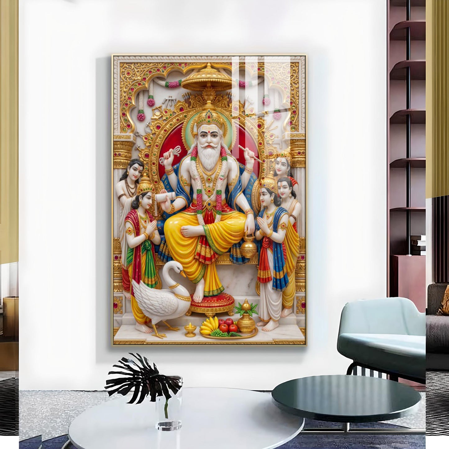 Lord Shree Vishwakarma Ji Glass Finish Vertical Wall Art
