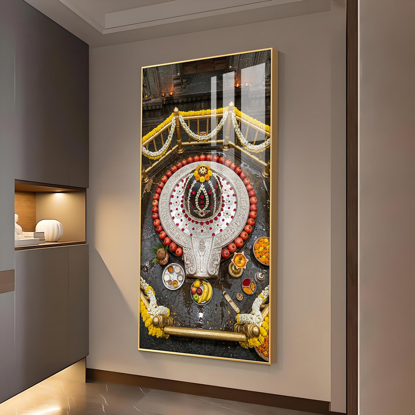 Divine Bhimashankar Jyotirlinga Glass Finish Vertical Wall Art