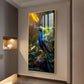 Peacock Perch Glass Finish Vertical Wall Art