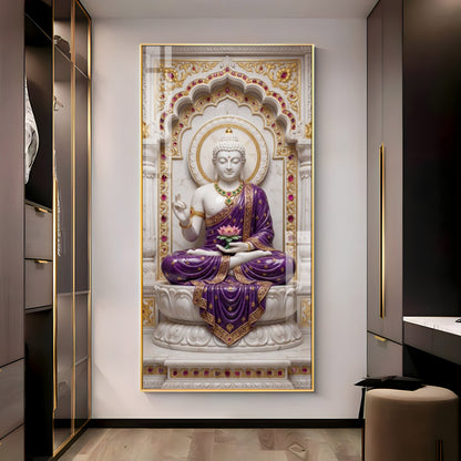 Elegant Gautam Buddha Glass Finish Vertical Wall Art