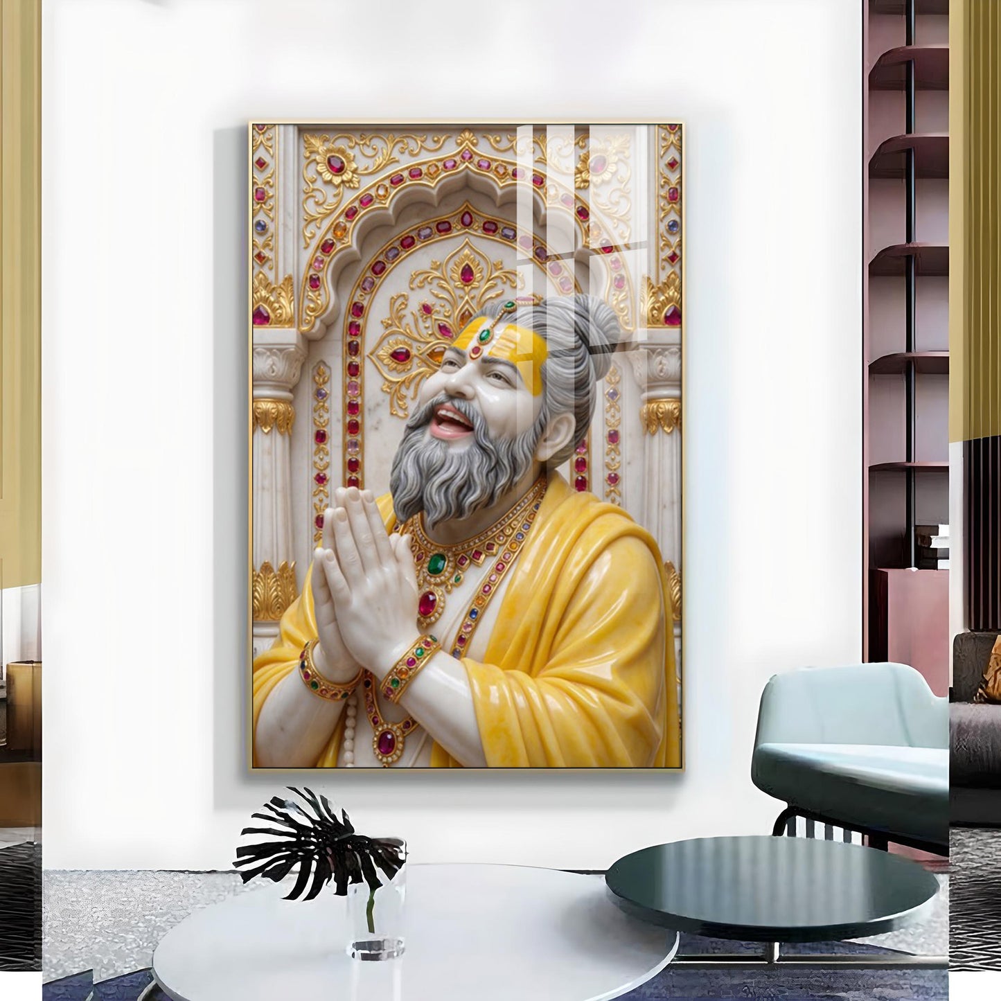 Premanand Ji Maharaj Glass Finish Vertical Wall Art