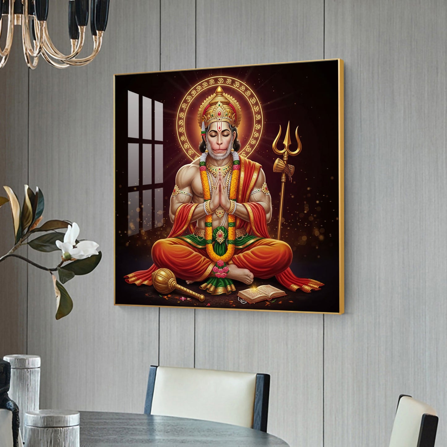 Veer Hanuman Ji Glass Finish Square Wall Art