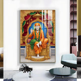 Sai Baba Religious Glass Finish Vertical Wall Art