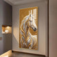 Horse In Gold & Silver Mane Glass Finish Vertical Wall Art