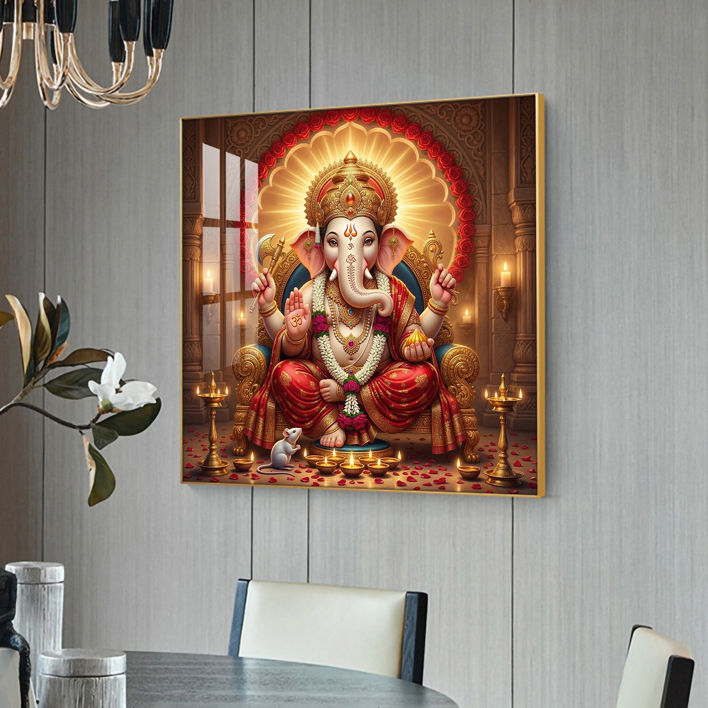 Hindu God Ganesha Ji Glass Finish Square Wall Art