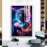 Divine Blessings Of Buddha Glass Finish Vertical Wall Art