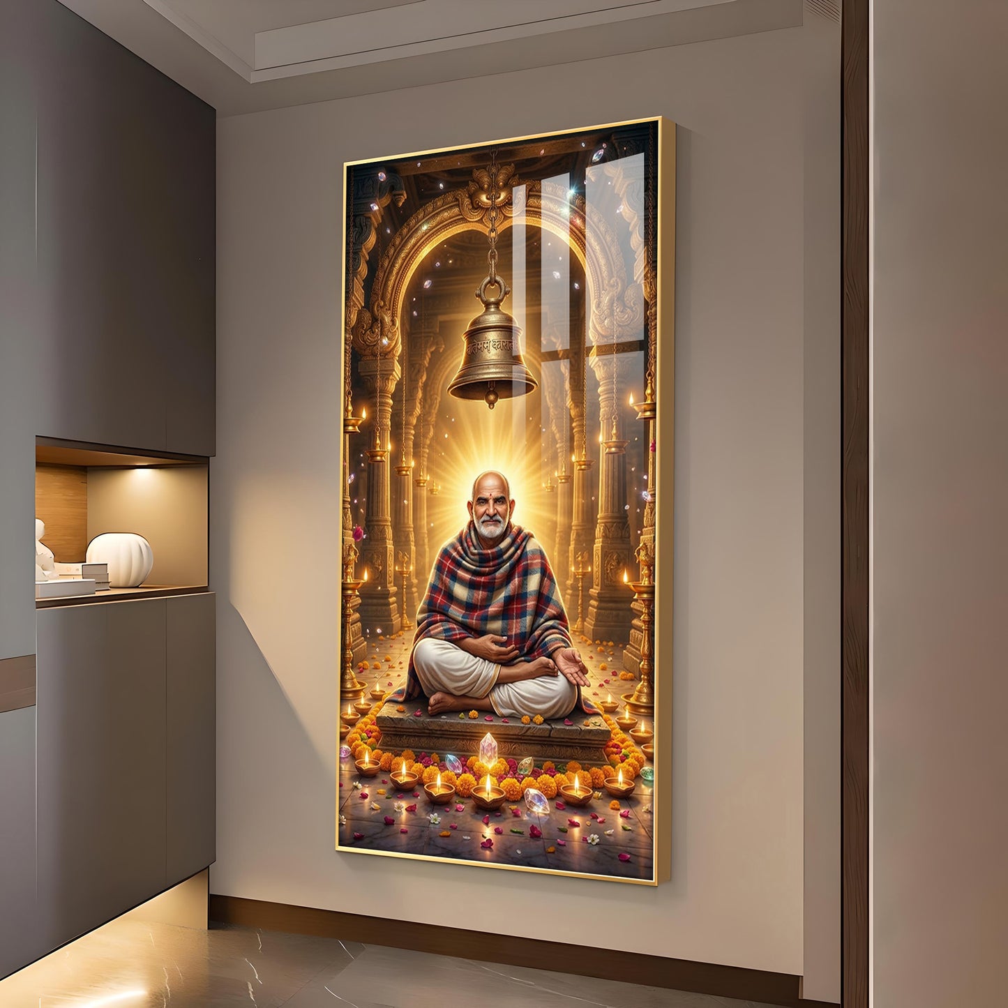 Baba Neemkaroli Glass Finish Vertical Wall Art