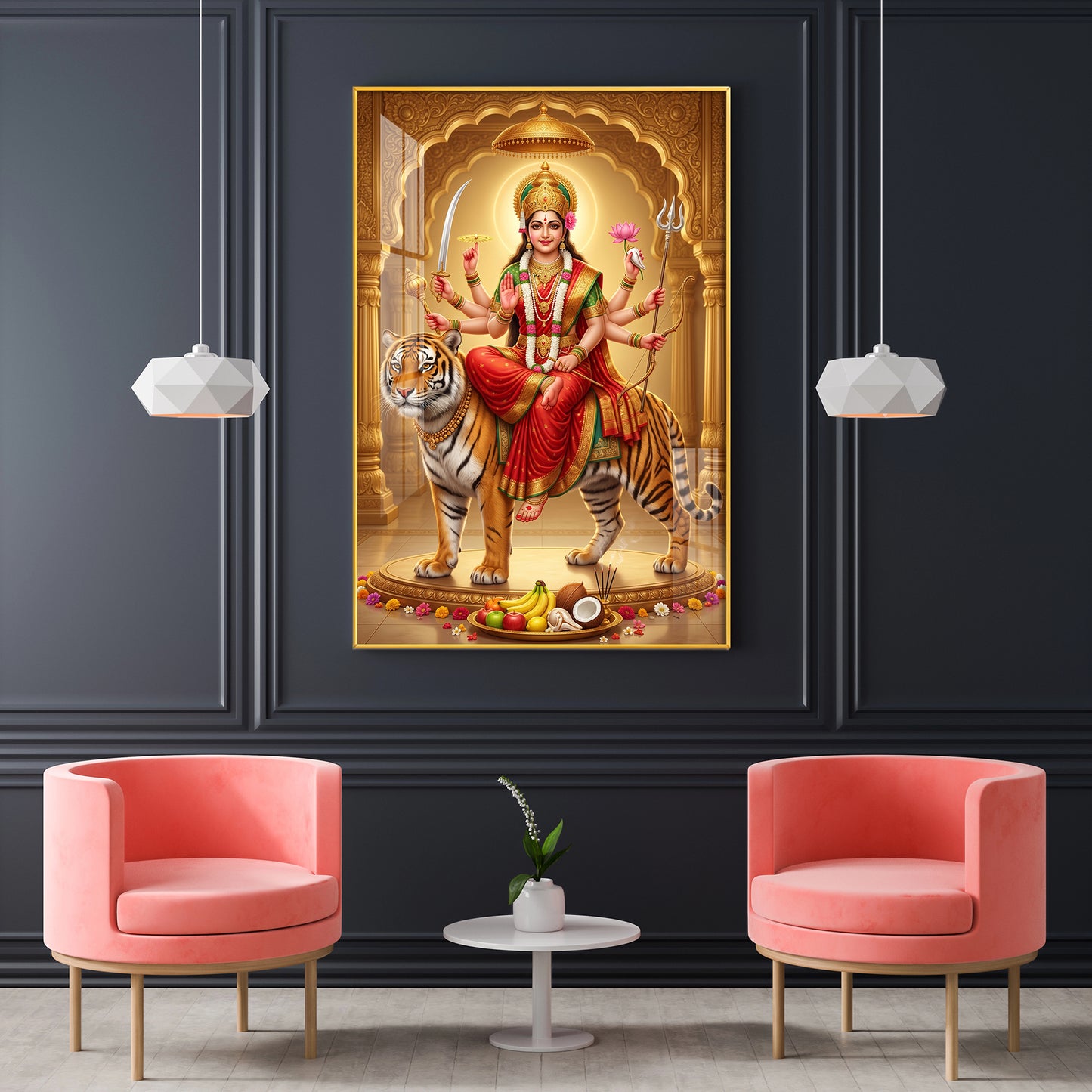 Sherawali Maa Glass Finish Vertical Wall Art