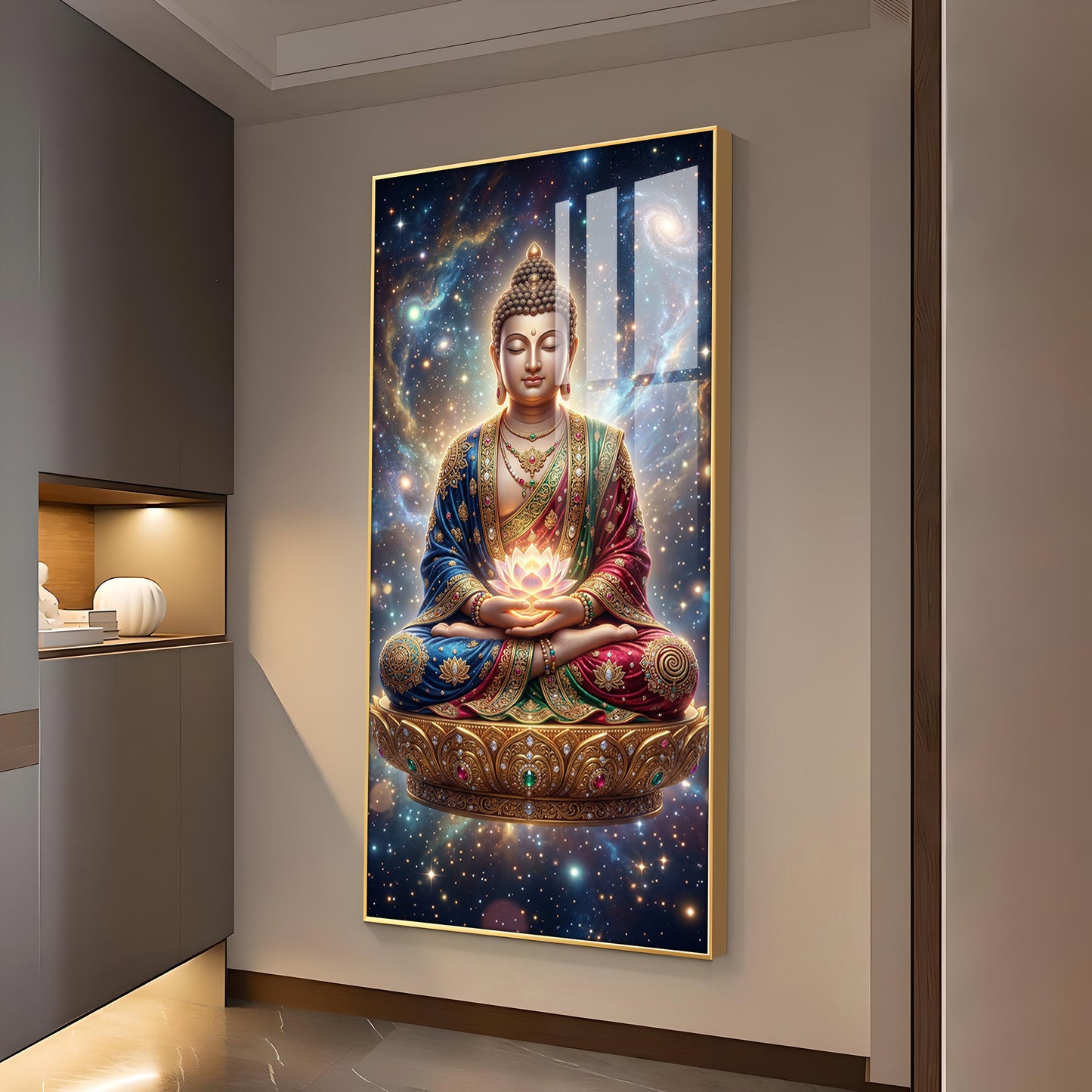 Tranquil Buddha Glass Finish Vertical Wall Art