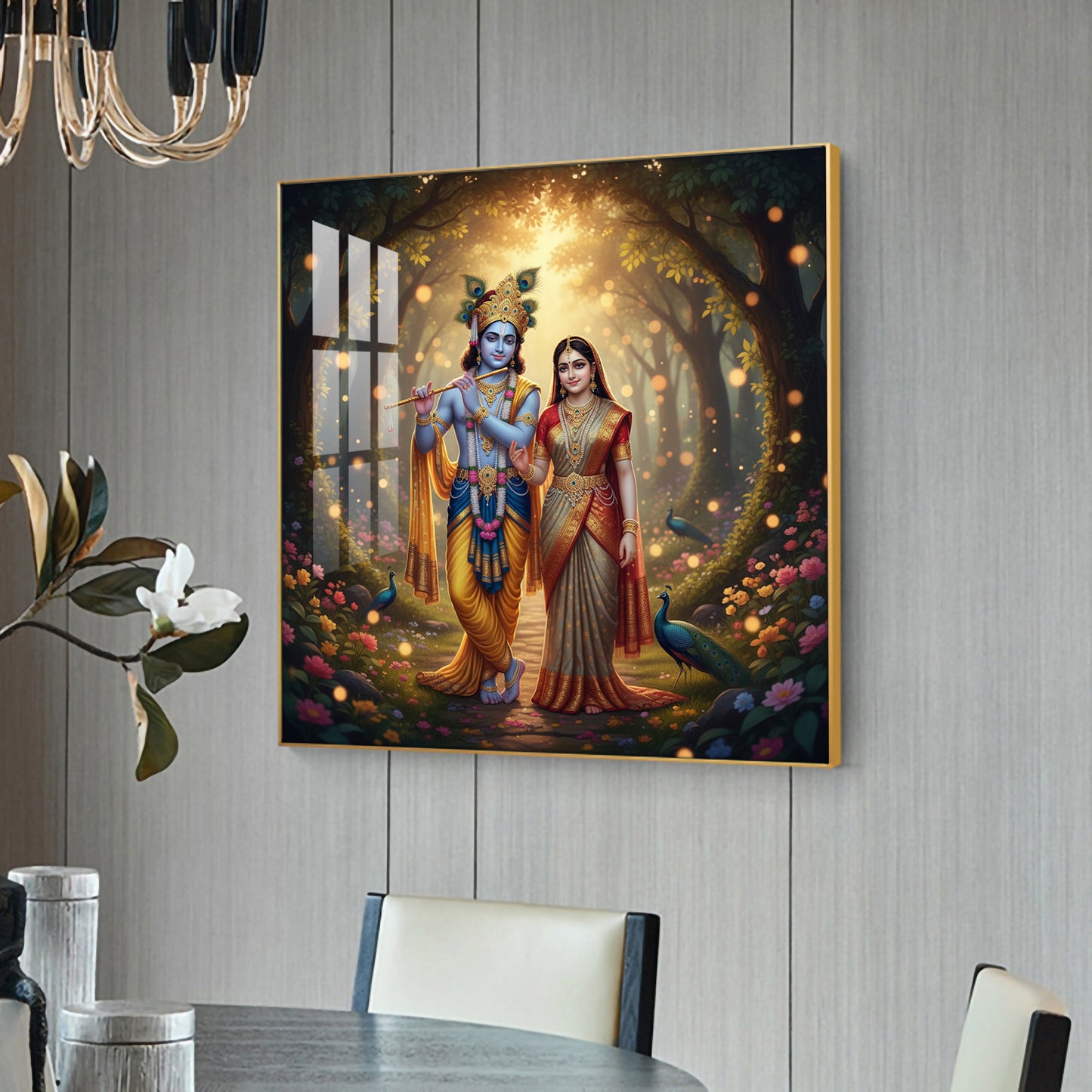 Jai Shree Radhe Krishna Glass Finish Square Wall Art