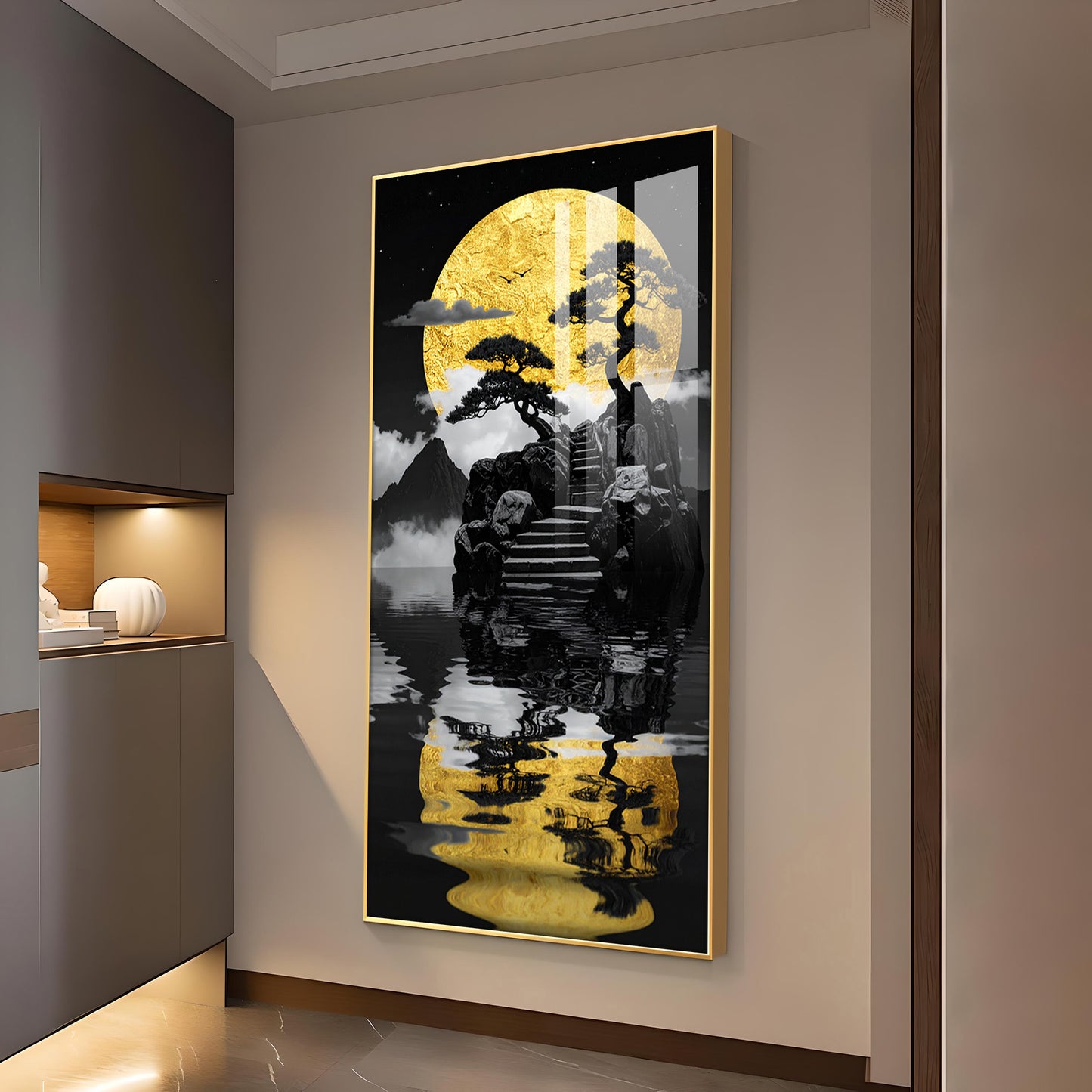 Twilight Tree Serenity Glass Finish Vertical Wall Art