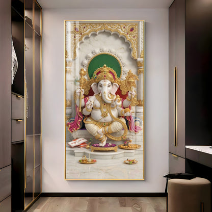 Lord Shree Ganesha Glass Finish Vertical Wall Art
