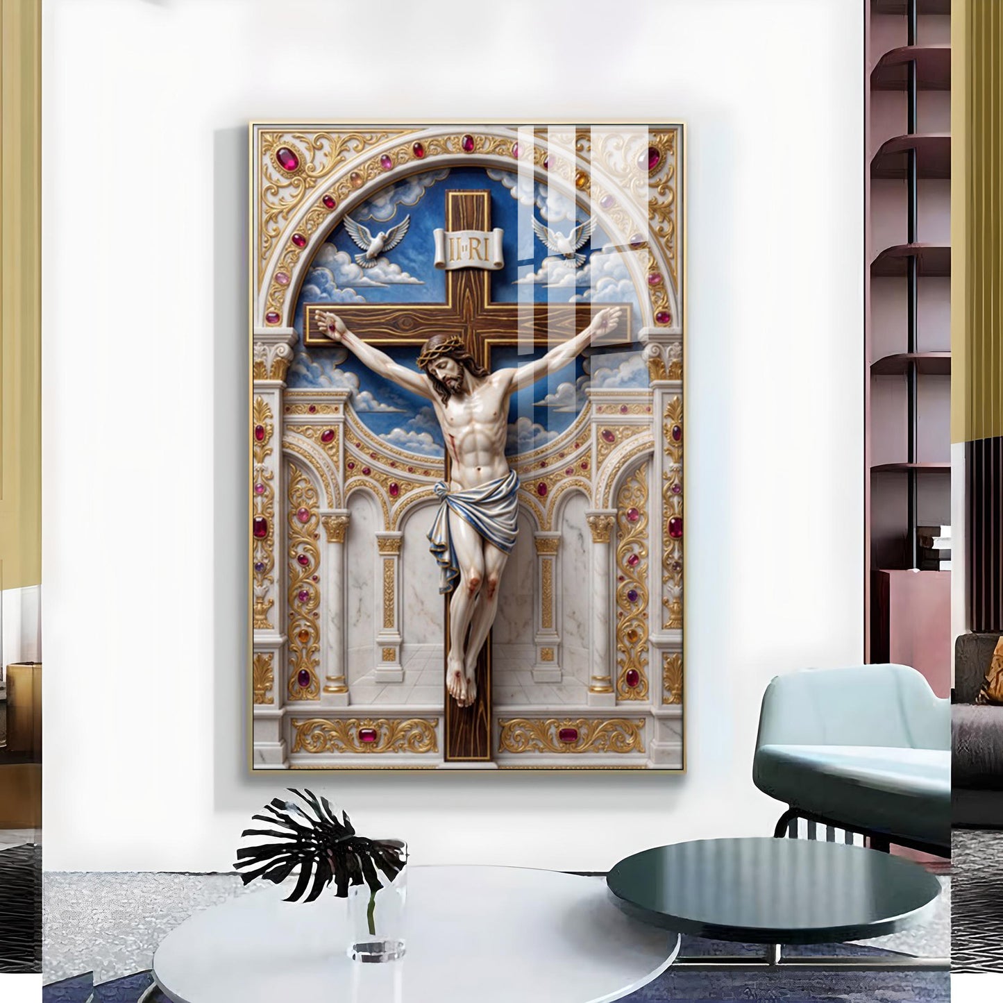 Embrace of the Cross Glass Finish Vertical Wall Art