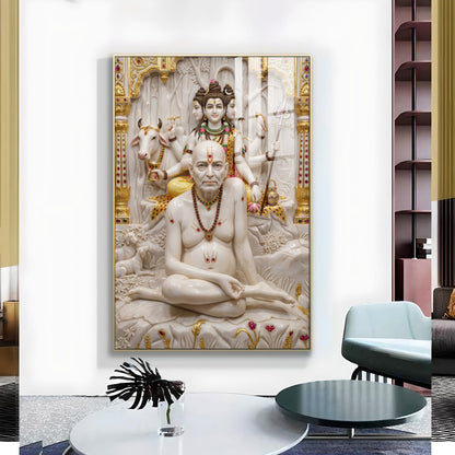 Swami Samarth Glass Finish Vertical Wall Art